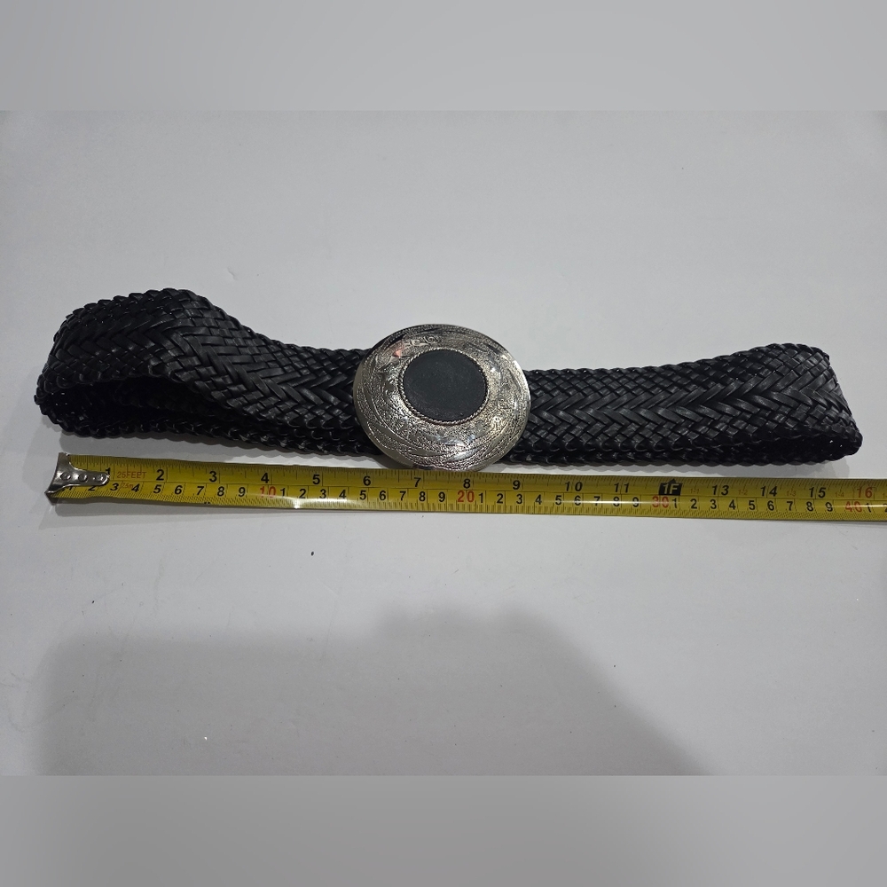 Elegant Black Woven Belt with Silver Buckle - Picture 3 of 5